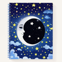 Hombre en la luna en un Starry Background Journal