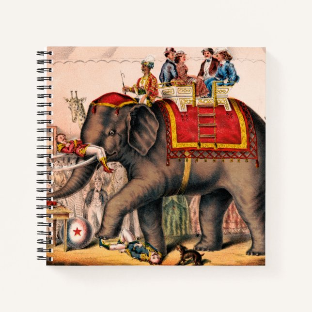 Cuaderno Hombres Actuando En Circo Con Un Elefante. (Anverso)