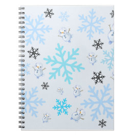 Cuaderno Hombres de nieve y copos de nieve con azul claro