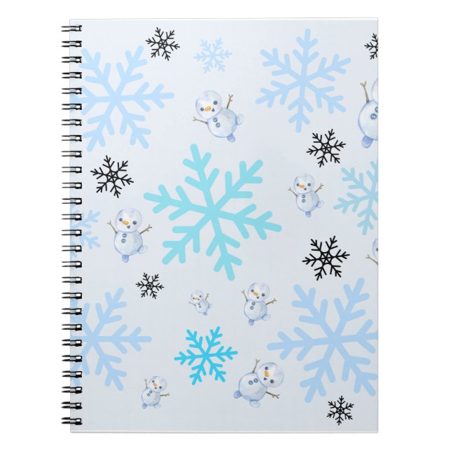 Cuaderno Hombres de nieve y copos de nieve con azul claro (Frente)