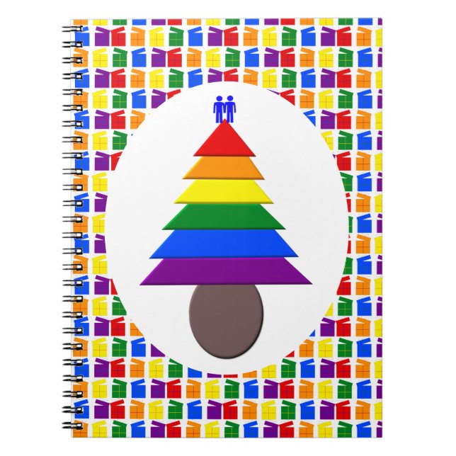 Cuaderno Hombres gay arcoiris Árbol de Navidad y regalo (Frente)