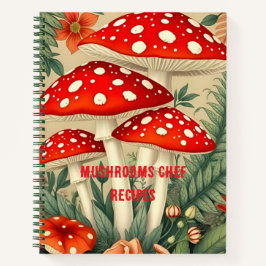 Cuaderno Hongos Chef Fly Agarro Floral Rojo Y Blanco