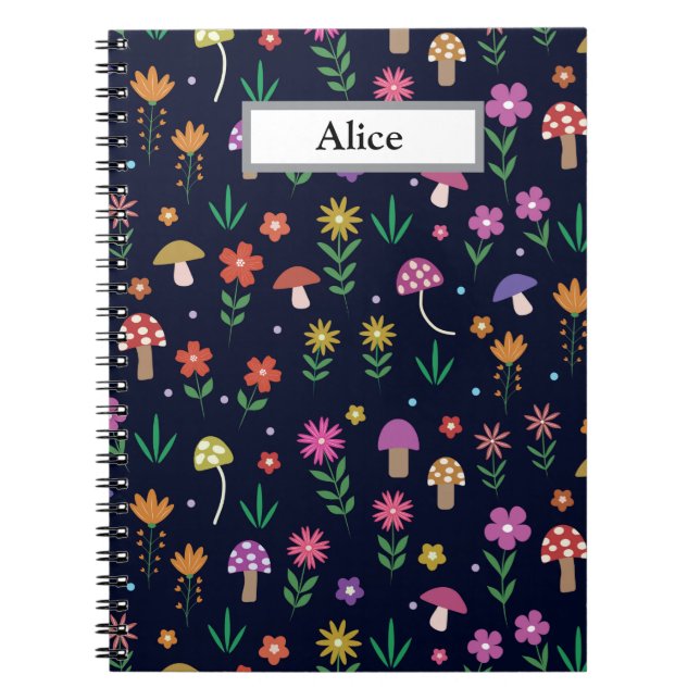 Cuaderno Hongos con Flores Caprichosas Nombre Personalizado (Frente)