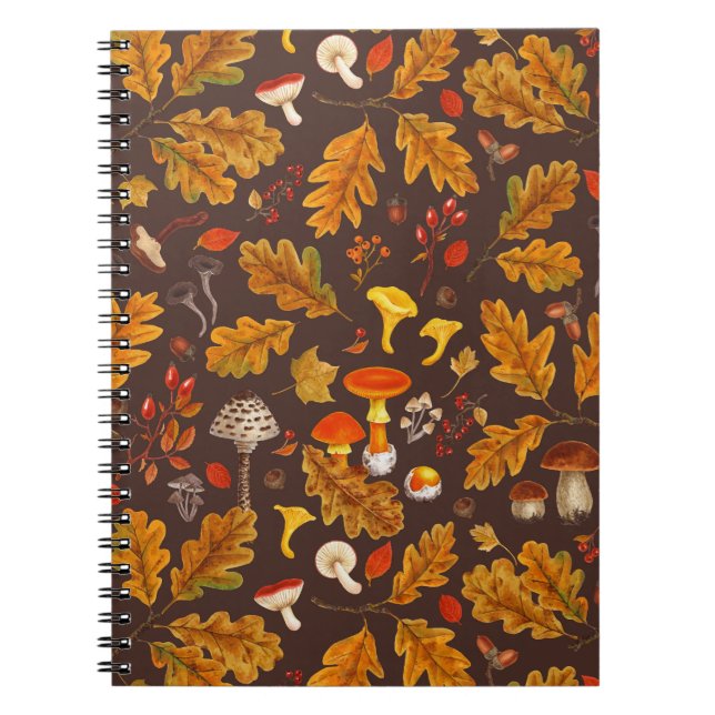 Cuaderno Hongos forestales y flora otoñal en marrón (Frente)