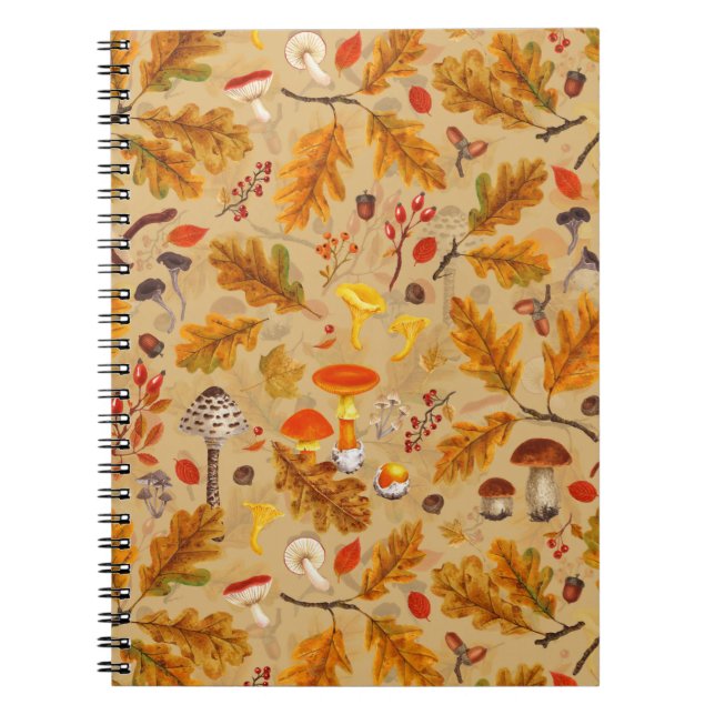 Cuaderno Hongos forestales y flora otoñal en ocre (Frente)