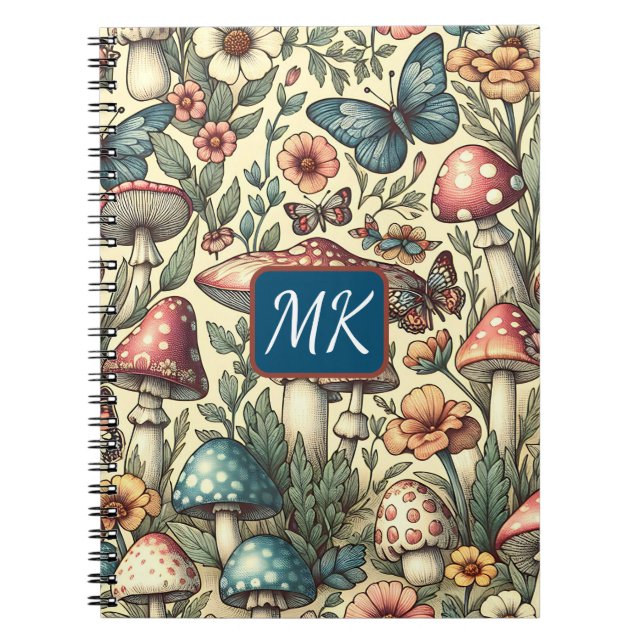 Cuaderno Hongos, mariposas y flores vintage (Frente)