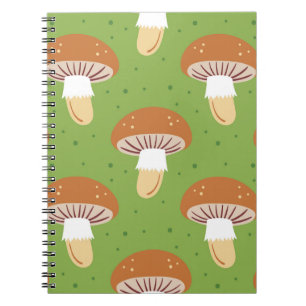 Cuaderno Hongos otoñales: patrón sin costuras verde.