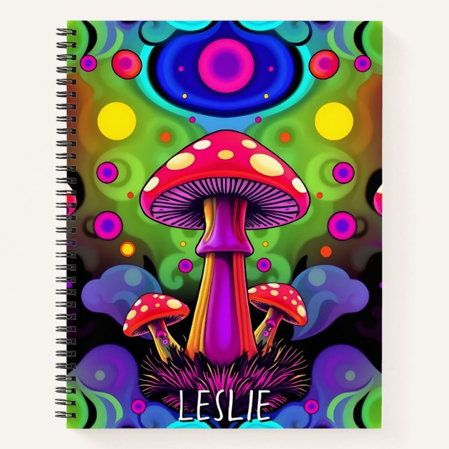 Cuaderno Hongos Retro Psicodélicos Coloridos Vibrantes (Anverso)
