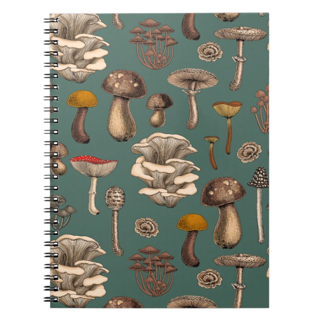 Cuaderno Hongos silvestres en un bloc de notas verde pino (Frente)