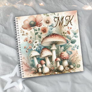 Cuaderno Hongos y flores monogramadas de núcleo de algodón