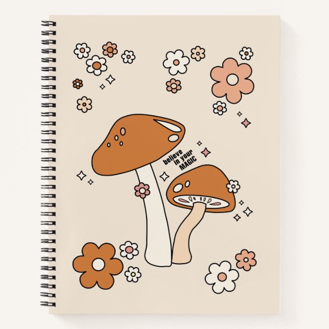 Cuaderno Hongos y flores terrestres tonos beige retro años 
