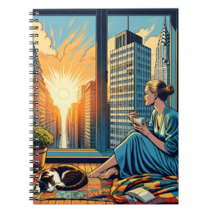 Cuaderno Hora de la mañana en la ciudad   Mujer reflexionan
