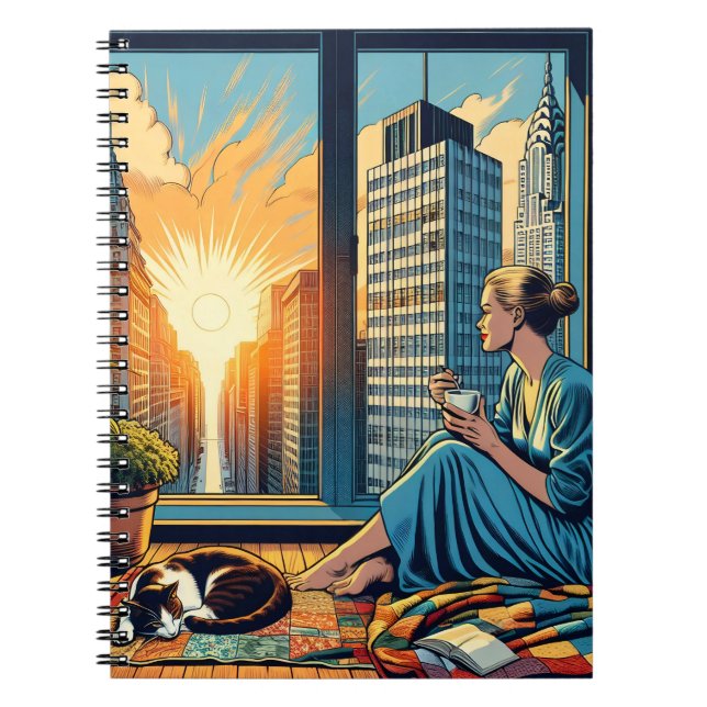 Cuaderno Hora de la mañana en la ciudad | Mujer reflexionan (Frente)