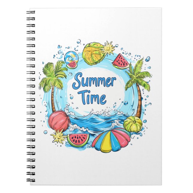 Cuaderno Hora de verano - Ilustracion de playa de verano (Frente)