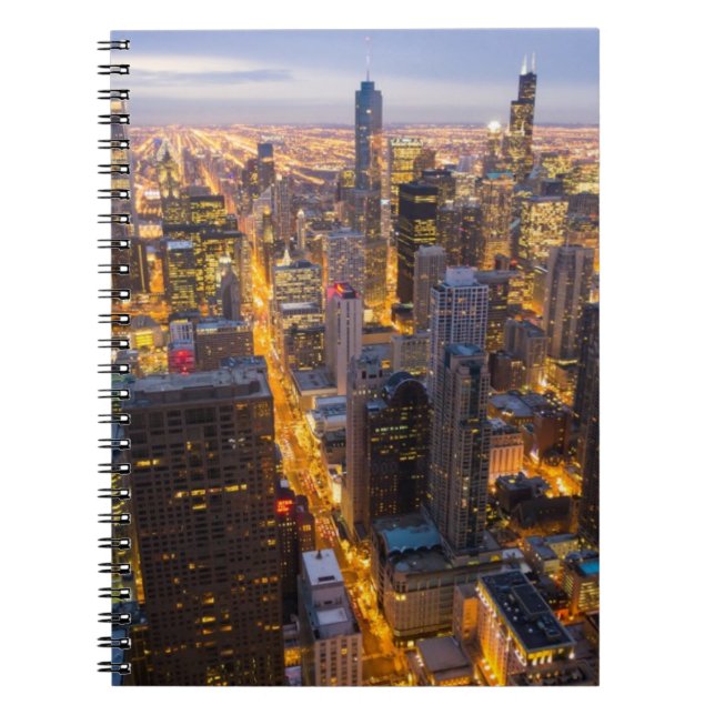 Cuaderno Horizonte céntrico de Chicago en la oscuridad (Frente)