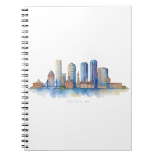 Cuaderno Horizonte de la ciudad de Boston en acuarela Mod