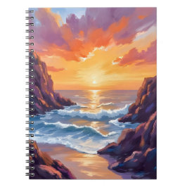 Cuaderno Horizonte Dorado | Atardecer Oceánico Acuarela