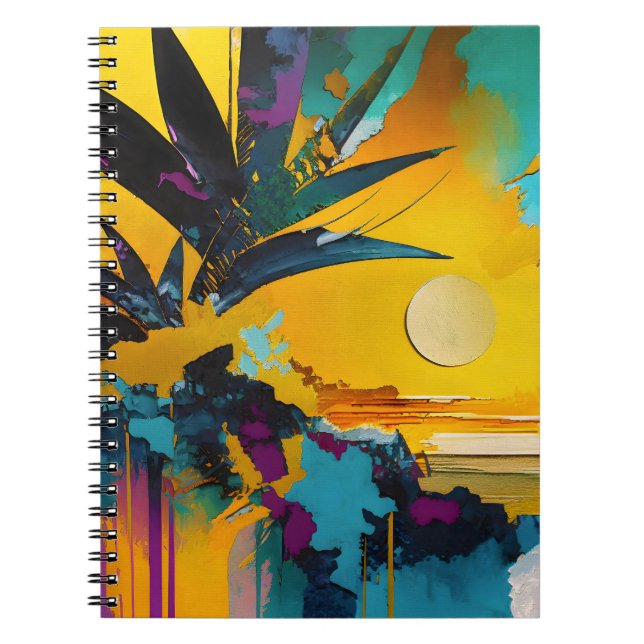 Cuaderno Horizonte Dorado – Atardecer Tropical Abstracto (Frente)