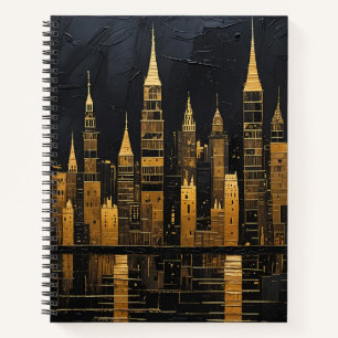 Cuaderno Horizonte urbano dorado de medianoche