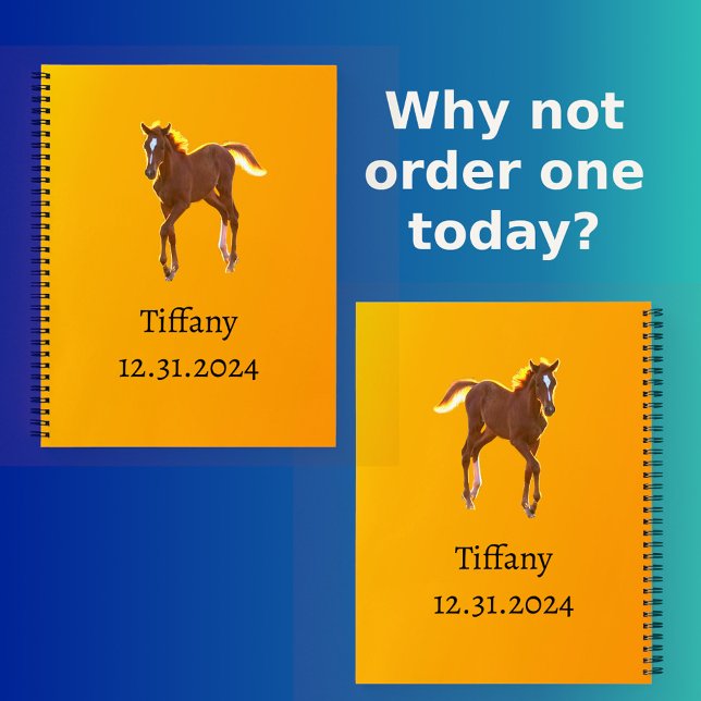 Cuaderno Horse Fool Naranja Dorado Amarillo Añadir su nombr (Front & Back)