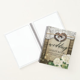 Cuaderno Horseshoe Hydrangea Wood Country Wedding Guestbook