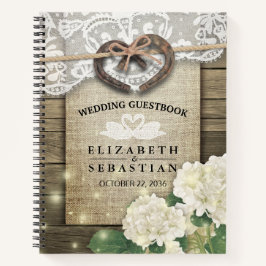 Cuaderno Horseshoe Hydrangea Wood Country Wedding Guestbook