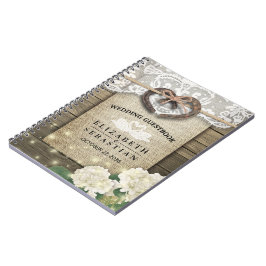 Cuaderno Horseshoe Hydrangea Wood Country Wedding Guestbook