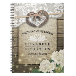 Cuaderno Horseshoe Hydrangea Wood Country Wedding Guestbook