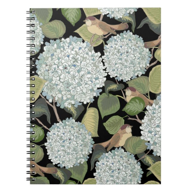 Cuaderno Hortensia azul blanco claro con hojas verdes y (Frente)