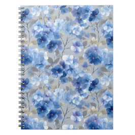 Cuaderno Hortensia Azul Suave Patrón Floral Gris