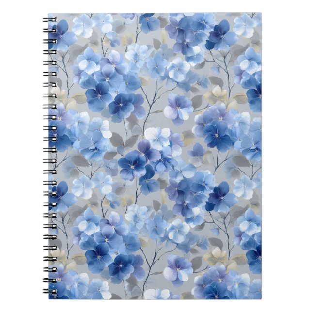 Cuaderno Hortensia Azul Suave Patrón Floral Gris (Frente)