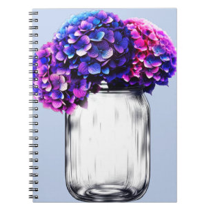 Cuaderno Hortensia floral vibrante púrpura azul rosa