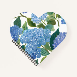 Cuaderno Hortensias Azules Corazón de Arbusto Floral Herm