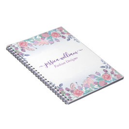 Cuaderno Hortensias Florales Azules Acuarela Chic Moderno
