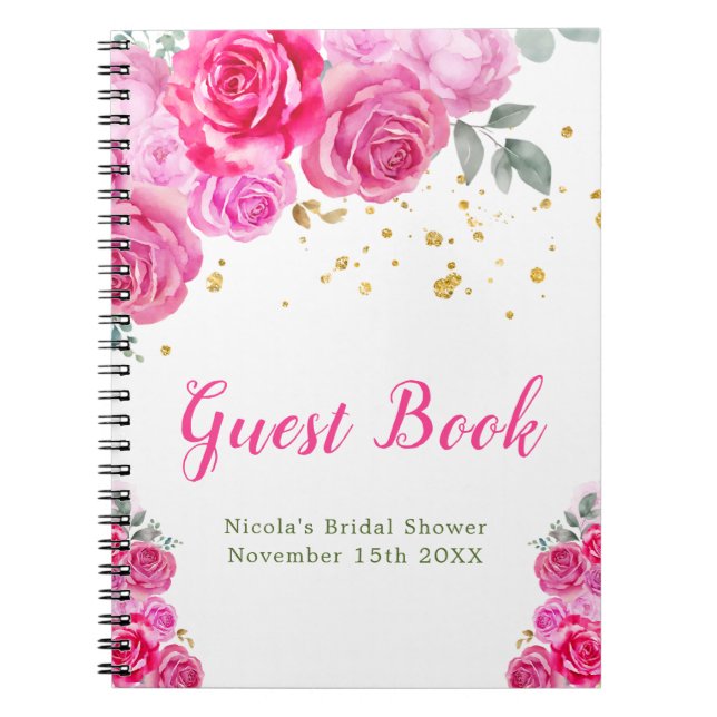 Cuaderno Hot Pink Floral Bridal Shower Guest Book (Frente)