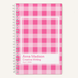 Cuaderno Hot Pink Gingham Plaid Transparent Frame Notebook