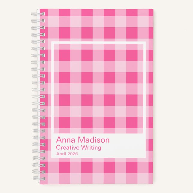 Cuaderno Hot Pink Gingham Plaid Transparent Frame Notebook (Anverso)