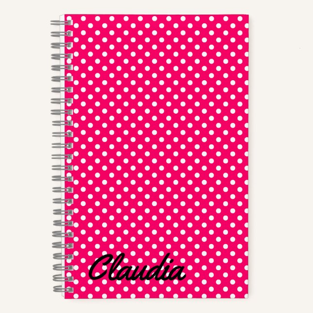 Cuaderno Hot Pink White Polka Dots Name Power Bank (Anverso)