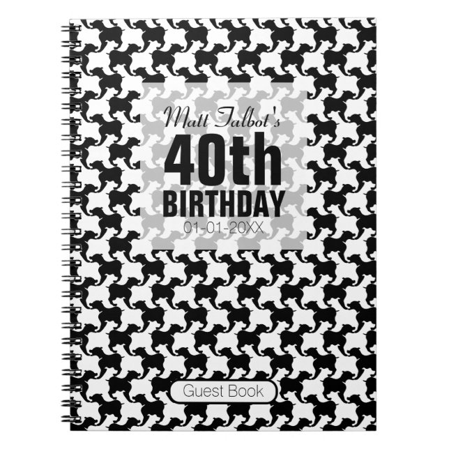 Cuaderno Houndstoth Tesselation Dog 40 cumpleaños Guest B (Frente)