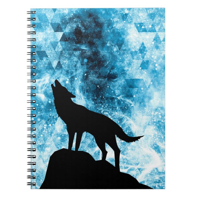Cuaderno Howling Wolf Winter humo azul de nieve Resumen (Frente)
