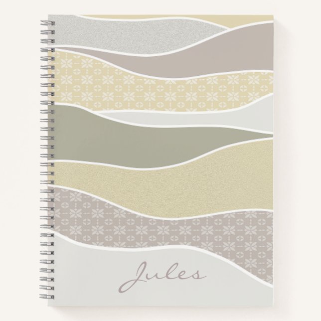 Cuaderno Huelga de curva verde rosa amarilla Abstract Waves (Anverso)