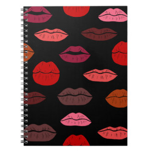 Cuaderno Huella de labios, besos rosados rojos.