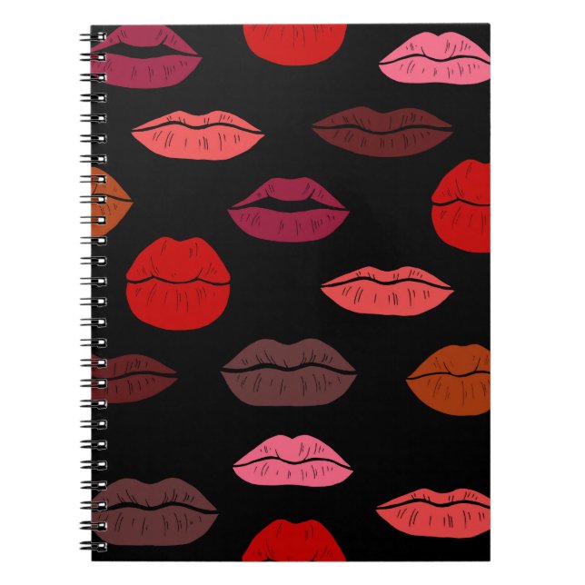 Cuaderno Huella de labios, besos rosados rojos. (Frente)