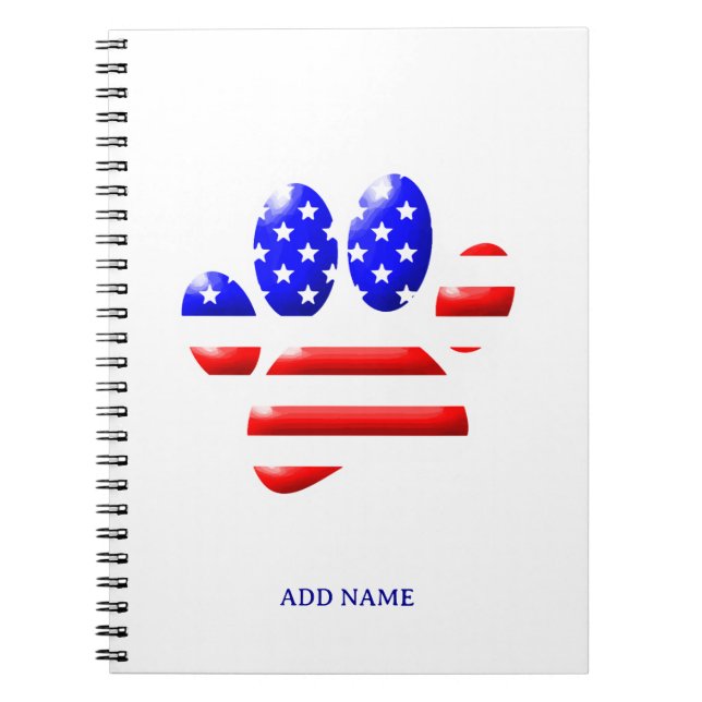 Cuaderno Huella de pata de perro con bandera de EE. UU. (Frente)
