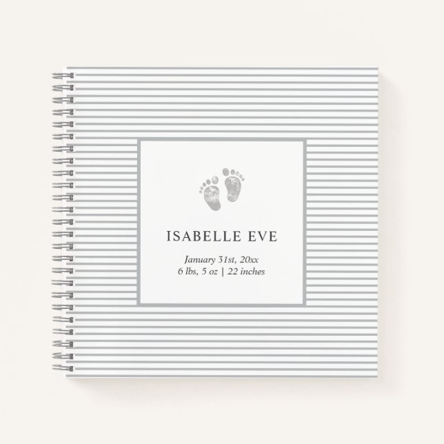 Cuaderno Huella del bebé Gris Strips Baby Memory Book (Anverso)