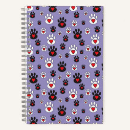 Cuaderno Huellas con corazones rojos sobre azul