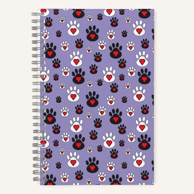 Cuaderno Huellas con corazones rojos sobre azul (Anverso)