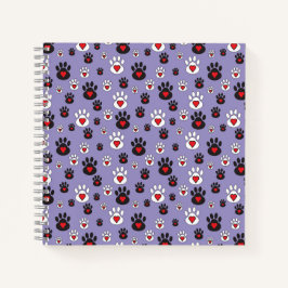Cuaderno Huellas de patas con corazones rojos sobre azul