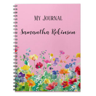 Cuaderno Huerto florido de acuarela vibrante (Bkgrd rosa)