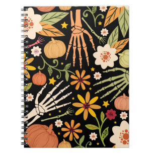 Cuaderno Huesos de Halloween, patrón sin costuras florales.